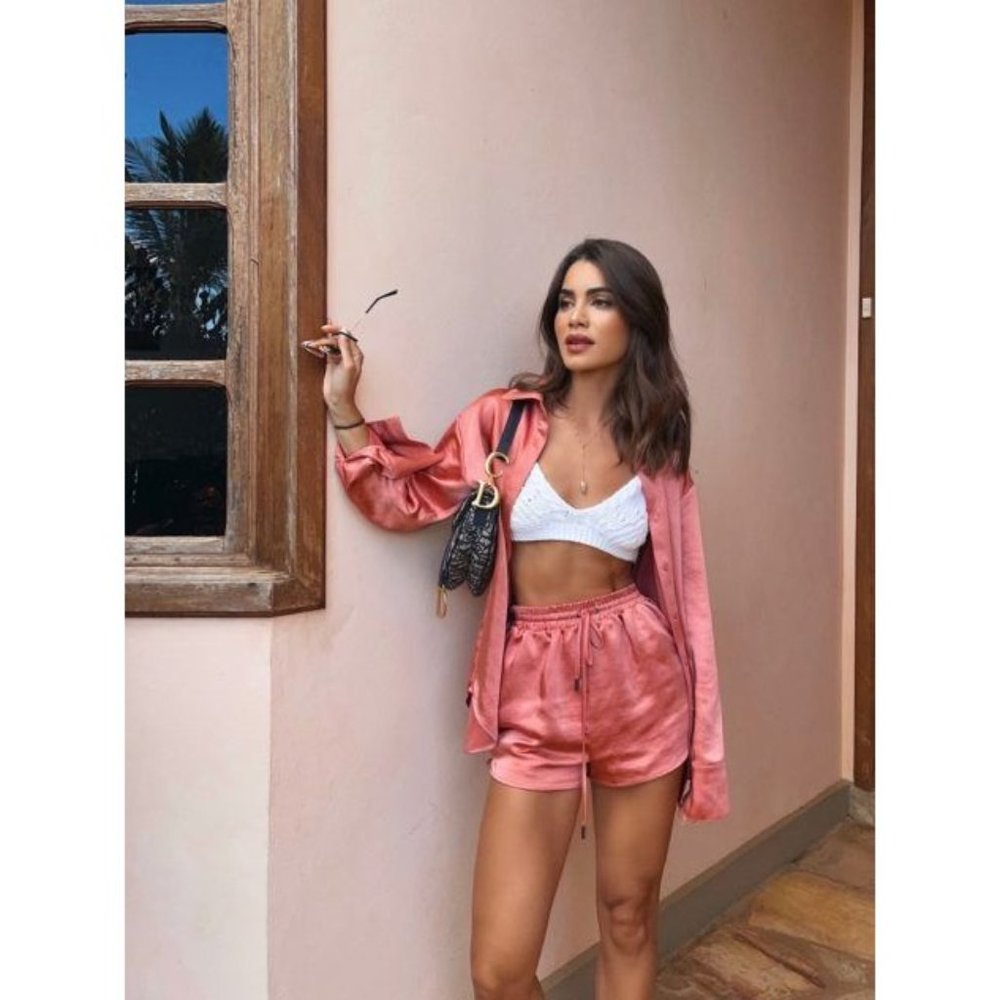 Camila Coelho Amber Satin Top in Rust Small revolve